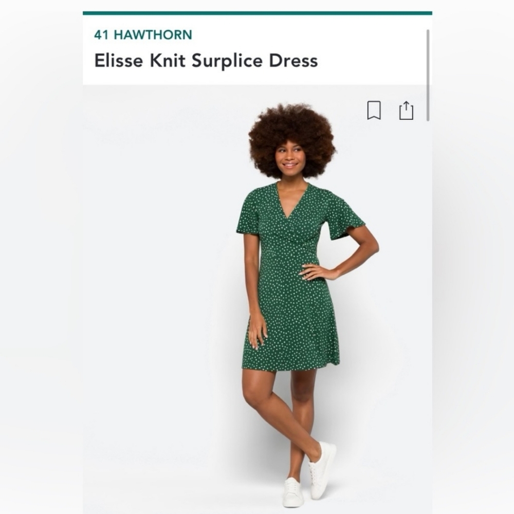 41 Hawthorn Women's Elise Knit Surplice Green Flutter Sleeve Dress Size Small